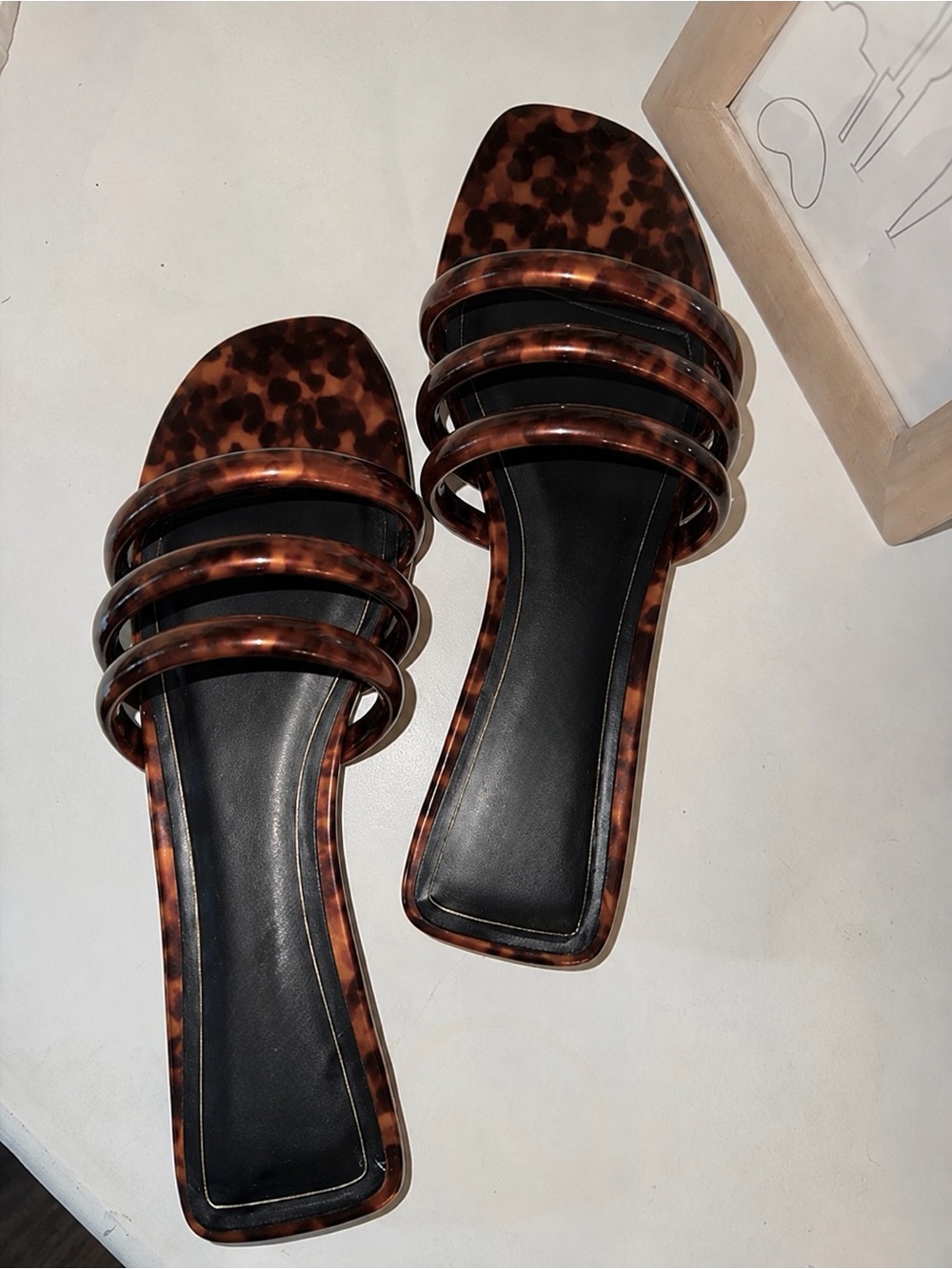 Zara strappy Tortoiseshell brown and black  Slide Sandals size 39 - Picture 1 of 2
